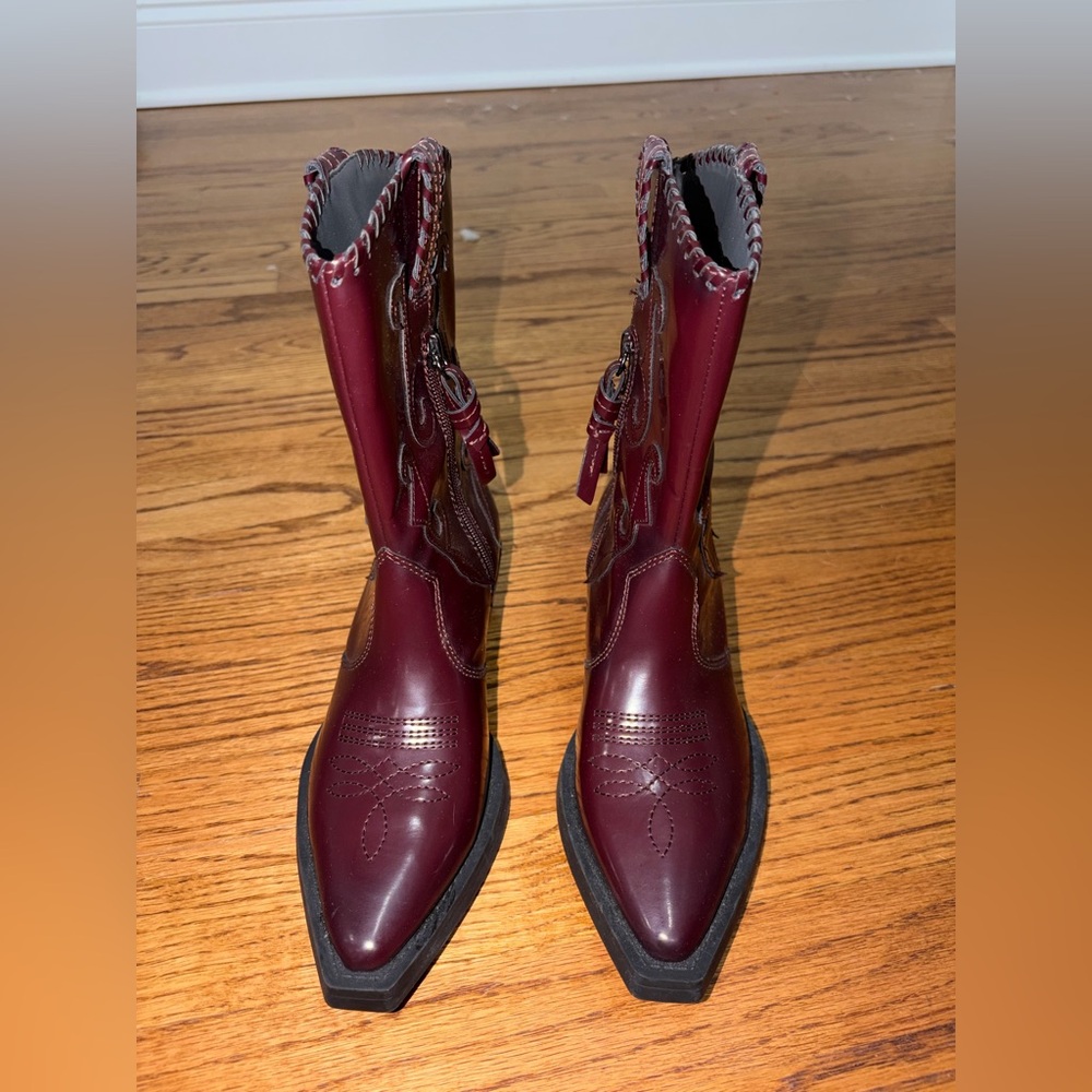Franco Sarto Lance 2 Western Mid Calf Cowboy Boots Bordeaux Gloss (5) - Picture 2 of 7